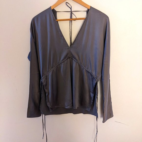 Elizabeth & James - Grey Silk Long Sleeve Blouse - Picture 1 of 7